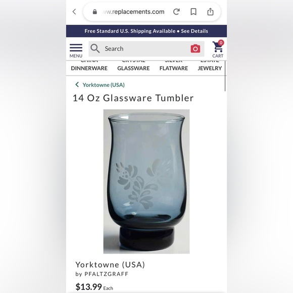 Pfaltzgraff Yorktowne Tumblers Frosted Etched Floral Blue Glasses Set of 6 - Picture 2 of 6